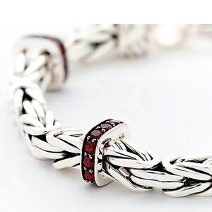 JAI Sterling Silver 5.1mm Byzantine & Pave Gemstone Bracelet Garnet